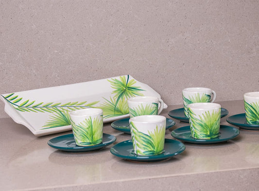 Set Caffè e Tè in Ceramica "Oasi di Palma" - Dipinto a Mano